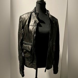 Stylish black soft leather biker jacket